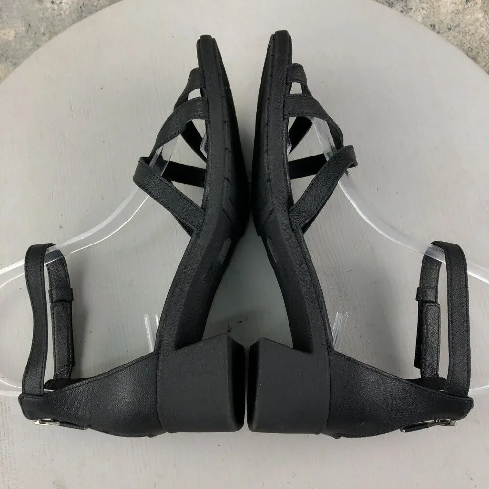 Eileen Fisher NWOT Women's Size 6.5 Noni Black Leather Open Toe Heeled Sandals